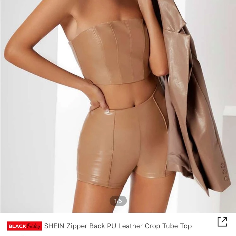 SHEIN leather zipper back tube crop top